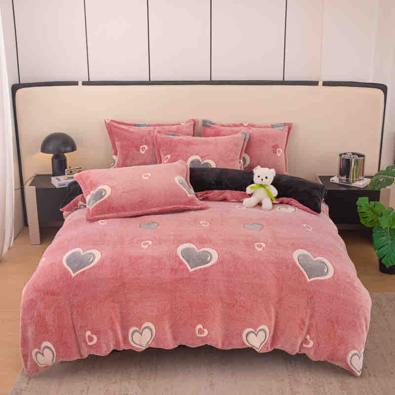 Lenjerie Pat 1 Persoana, Cocolino, 4 Piese, Roz/Inimi-C9627