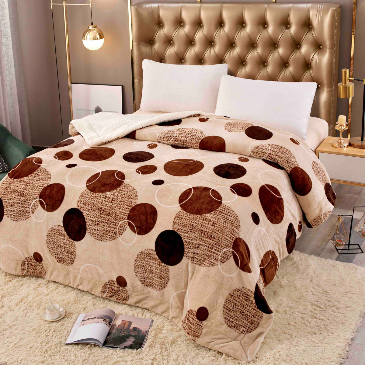 Patura Cocolino cu Blanita, 200x230cm, Bej/Cercuri-C9252