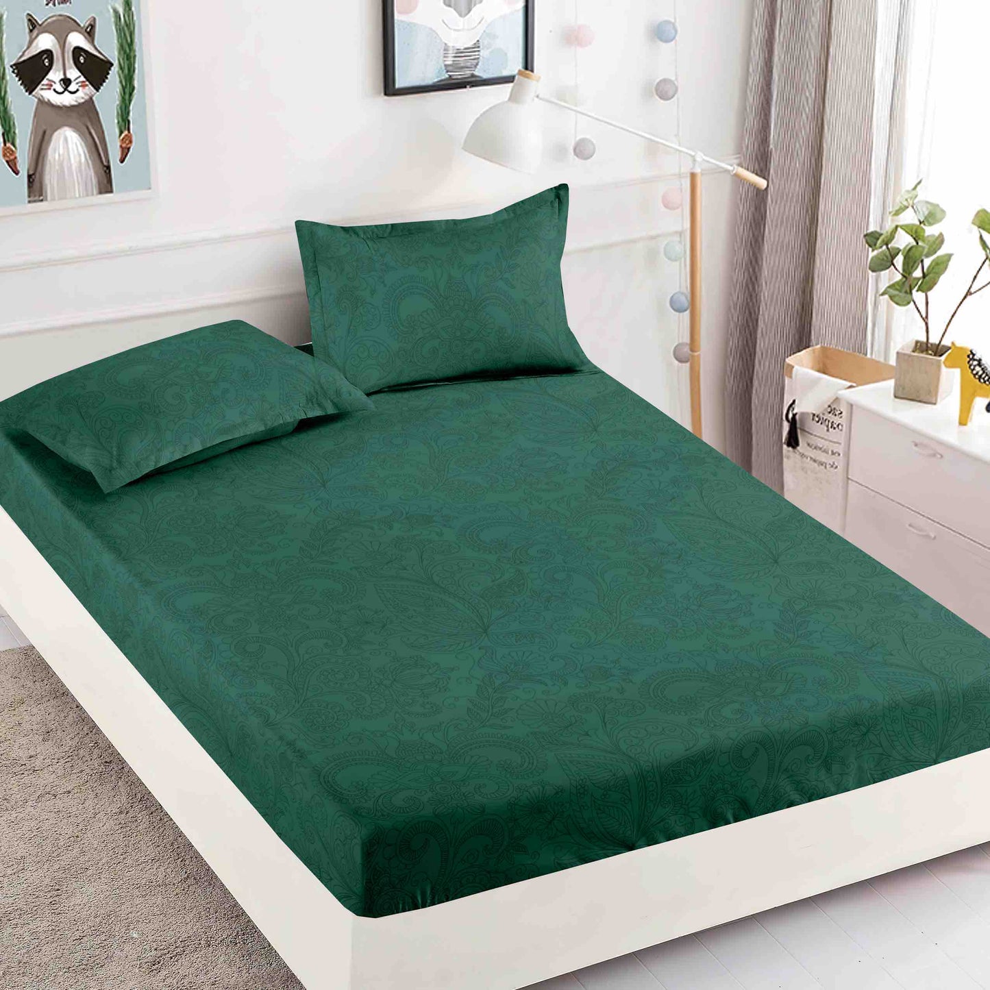Husa de Pat cu Elastic, Finet, Pat 1 Persoana, Verde Royal-C10432