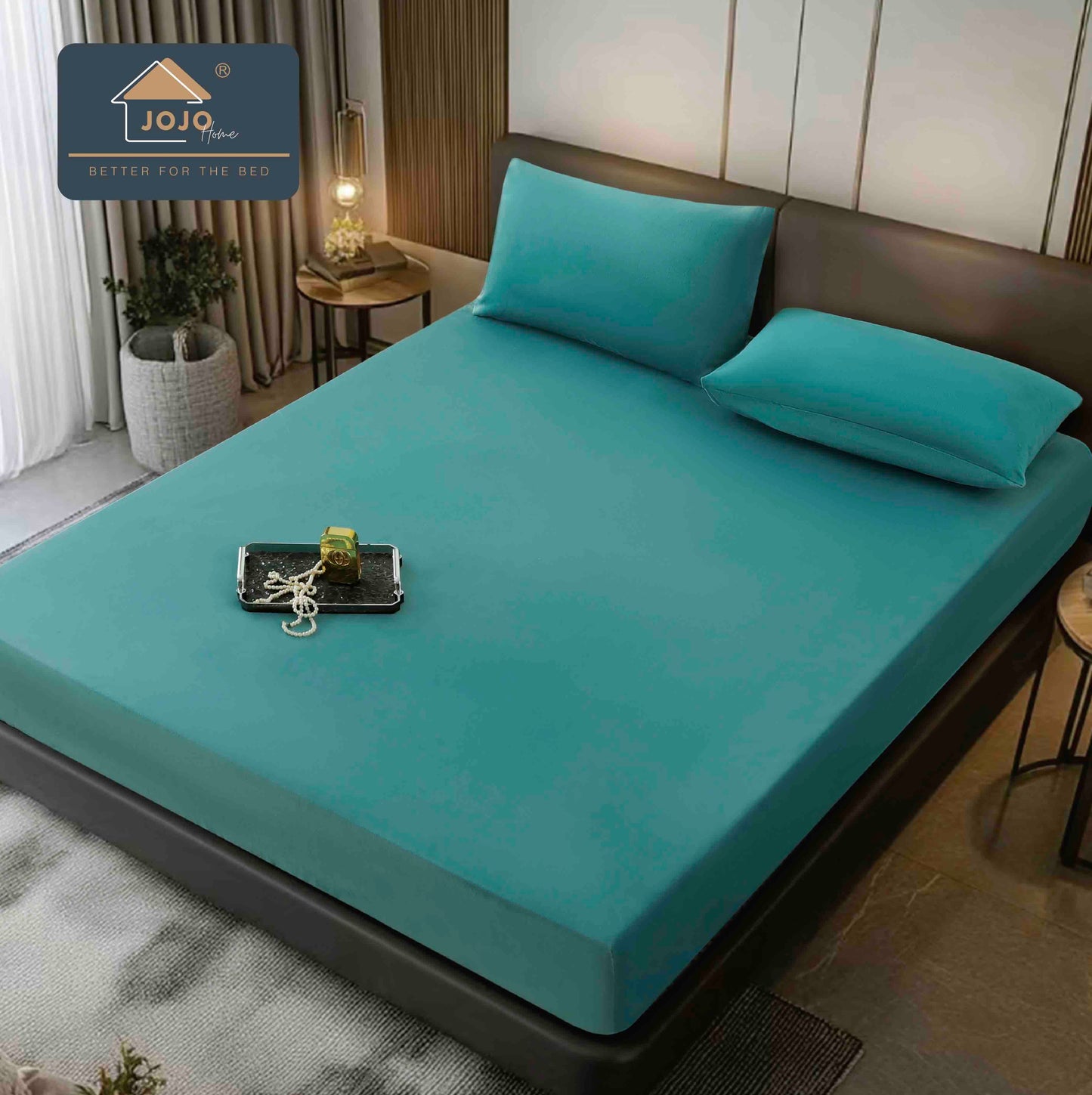 Husa de Pat cu Elastic+2 fete de perna, din Catifea, 180x200cm, Turcoaz-C9247