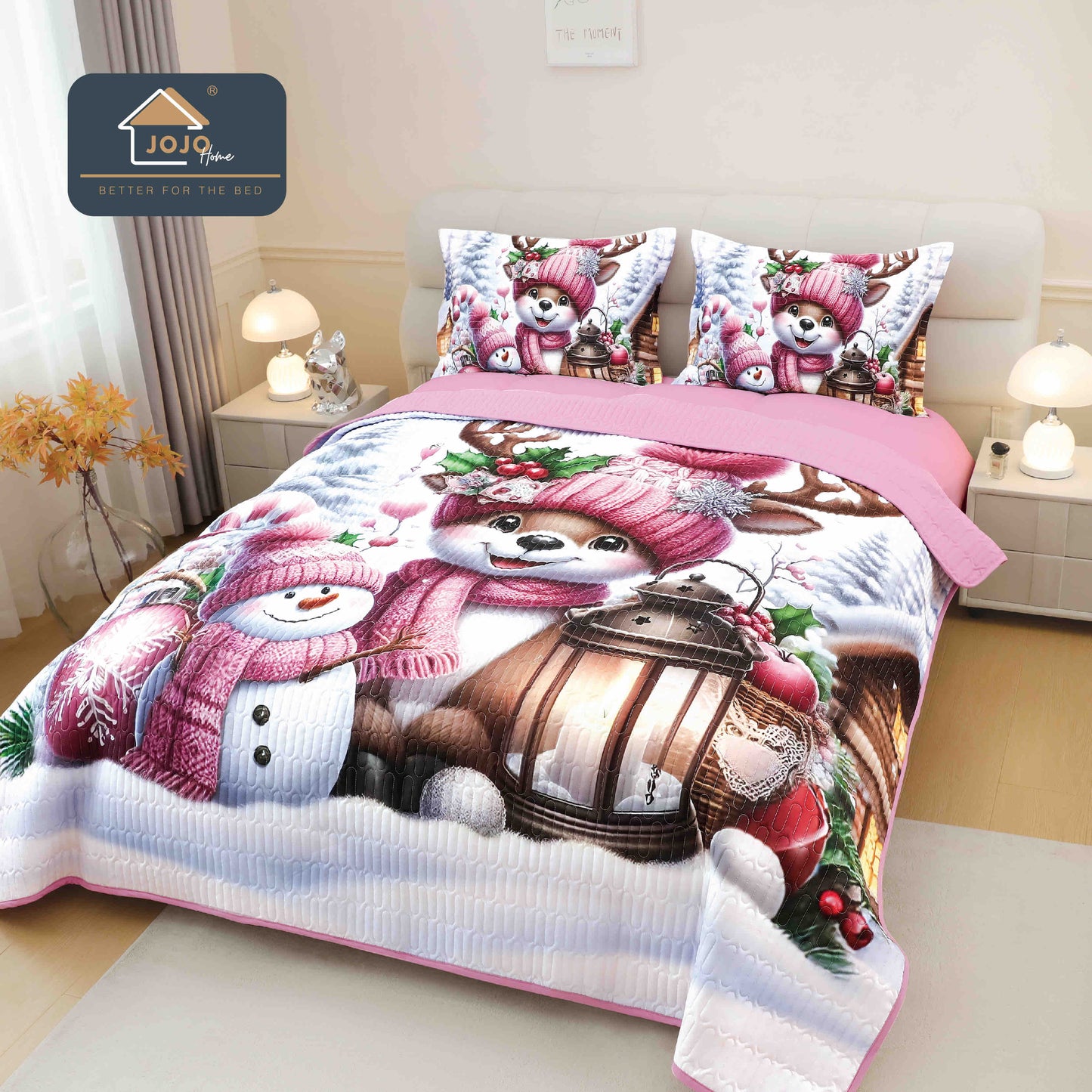 Cuvertura Matlasata+2 Fete de Perna, din Bumbac Finetat, Imprimeu 5D, Ren-C10043