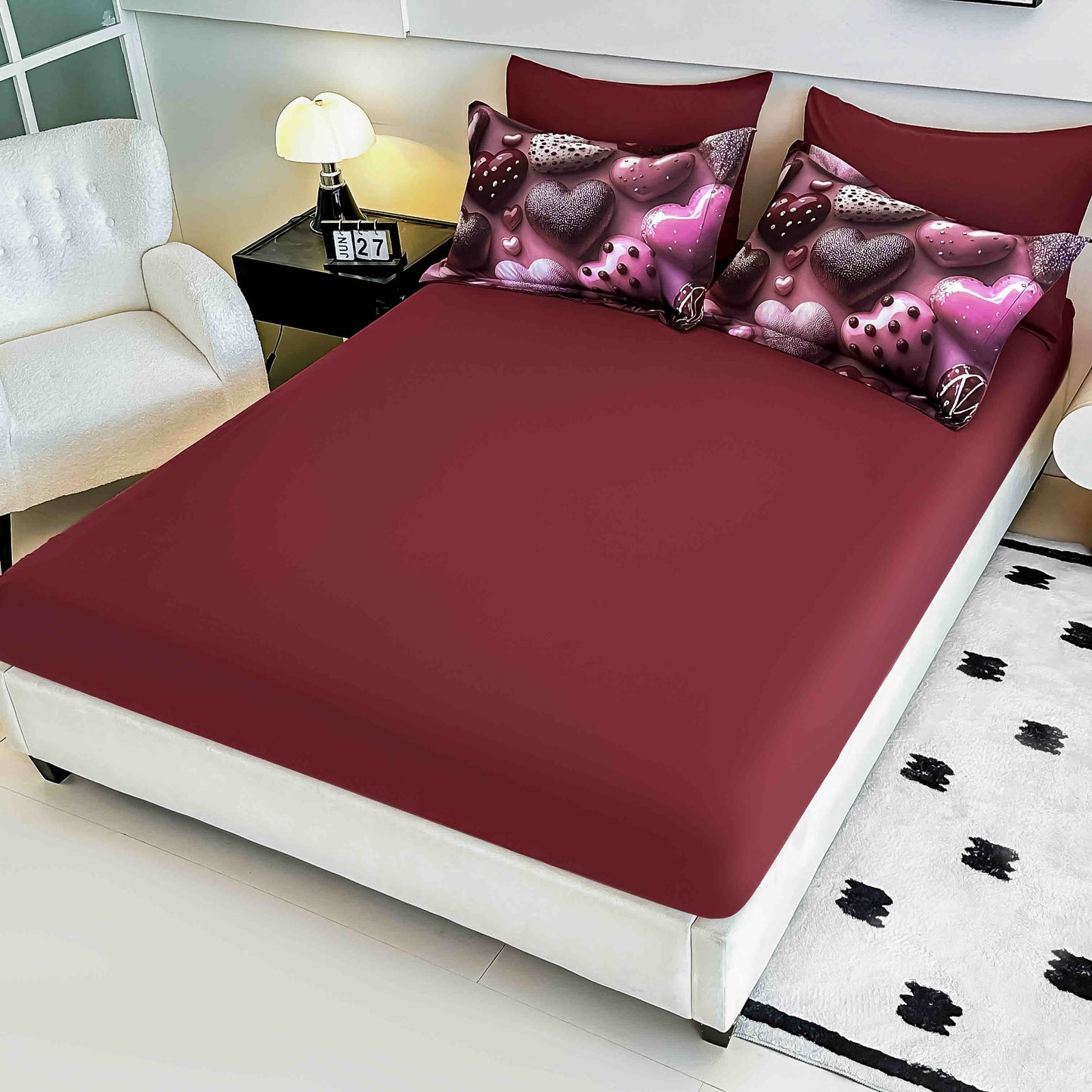 Lenjerie 5D Finet 6 Piese, cu Elastic, Imprimeu Digital Identic cu Poza, Inimioare-C9664