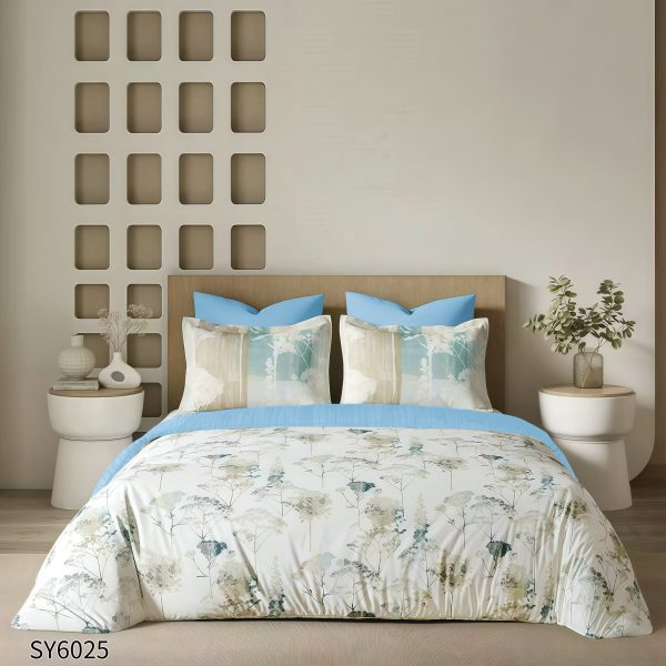Lenjerie Pat Dublu din Finet Imprimat Digital, 6 Piese, cu Elastic, Floral-P10226