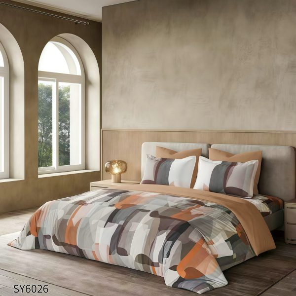 Lenjerie Pat Dublu din Finet Imprimat Digital, 6 Piese, cu Elastic, Geometric-P10227
