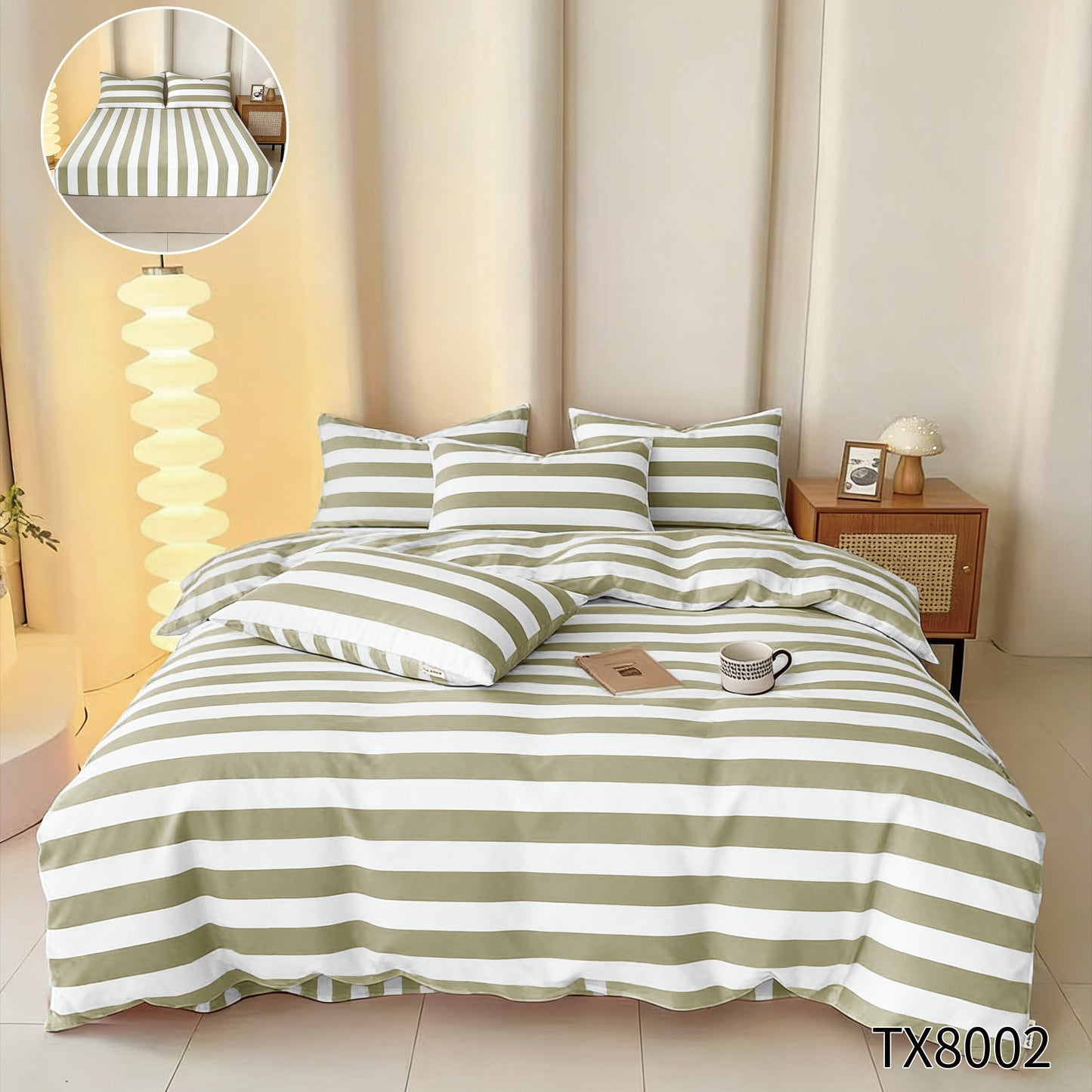 Lenjerie Finet 4 Piese 1 Persoana, cu Elastic, Verde/Alb-P11192