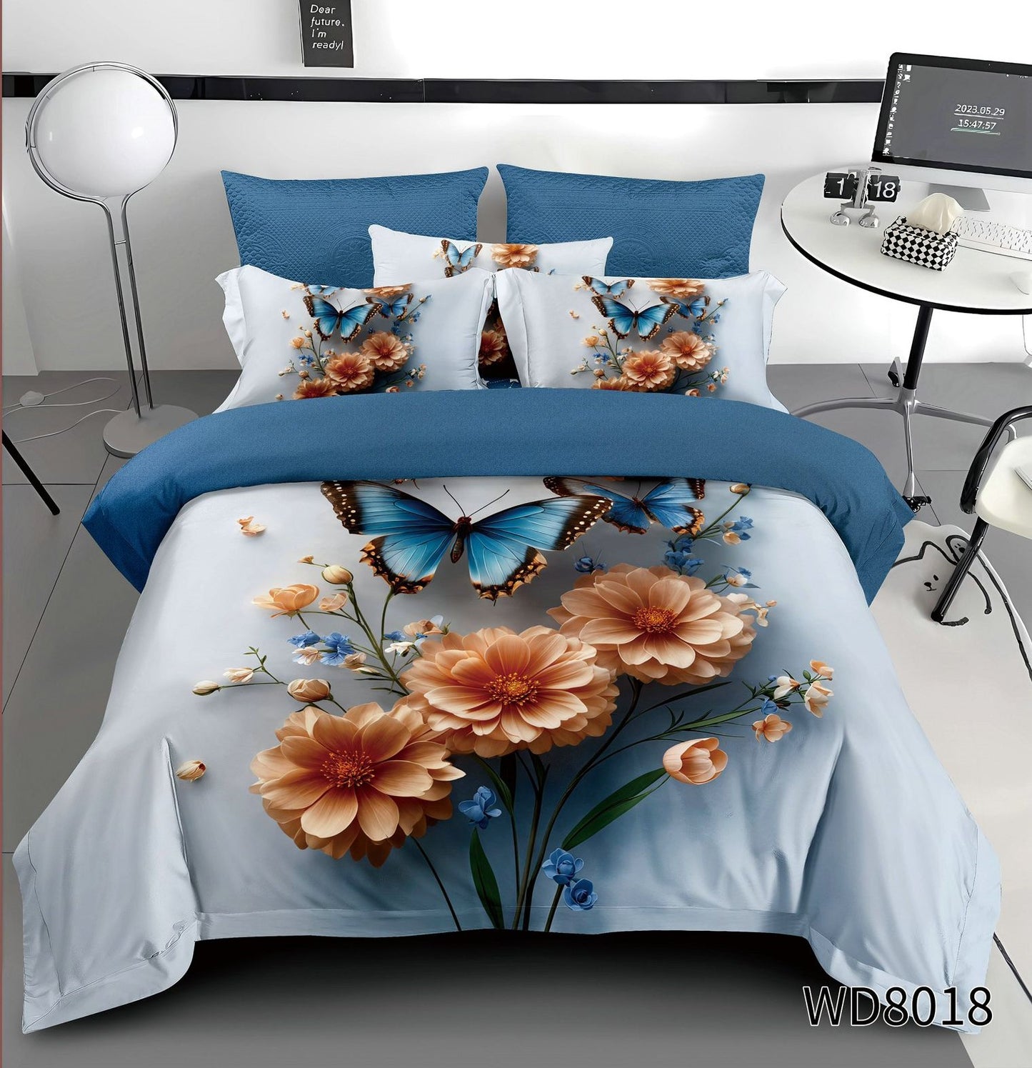 Lenjerie 5D Finet 4 Piese, cu Elastic, Imprimeu Identic cu Poza, Fluturi/Flori-P8982