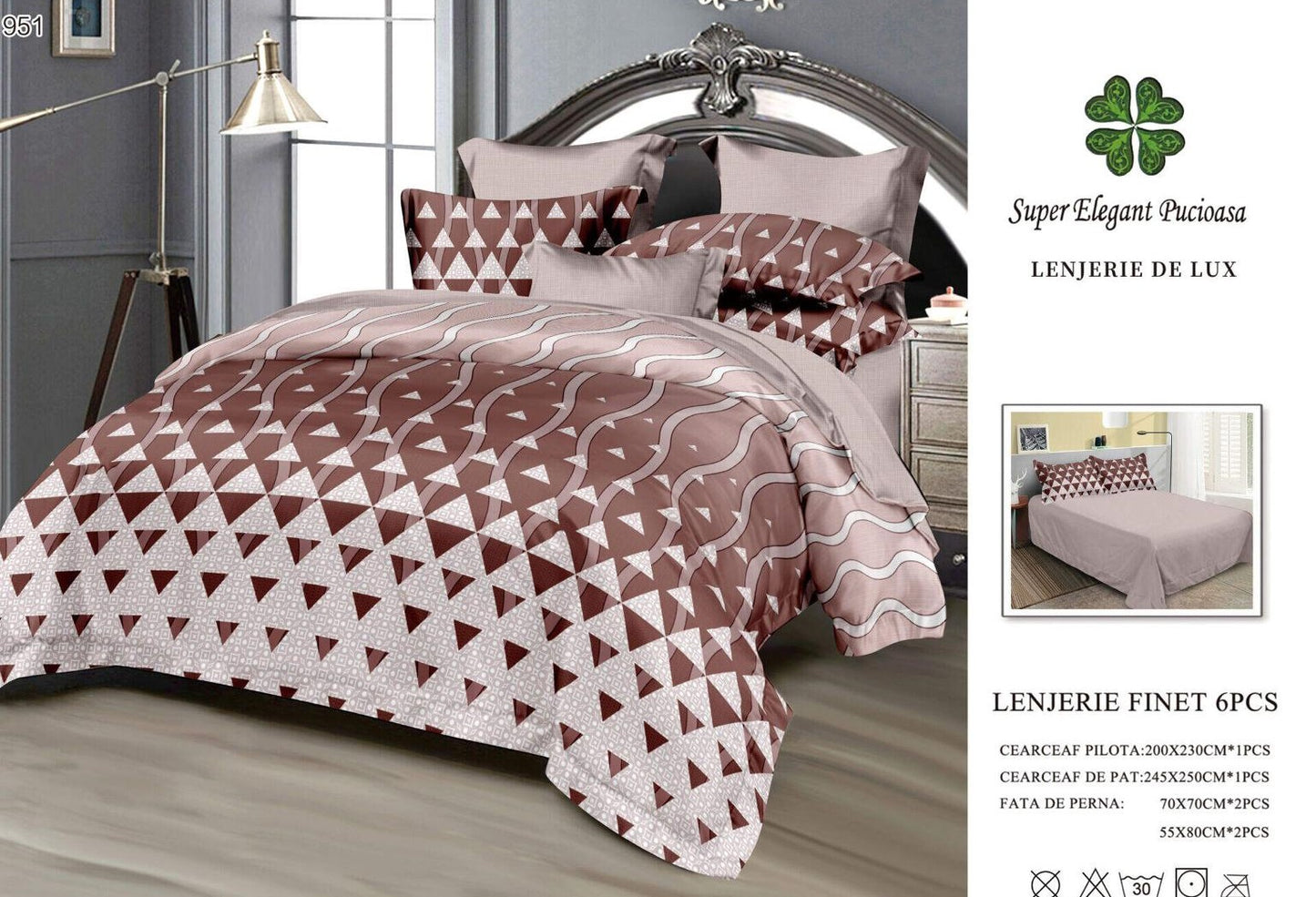 Lenjerie Pat Dublu din Finet, 6 Piese, Triunghiuri-SEP9091