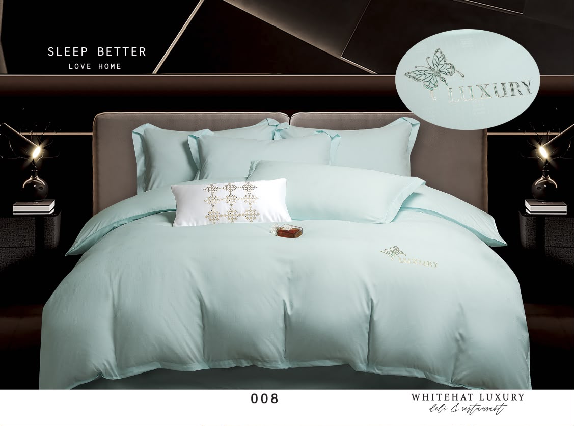 Lenjerie de Pat Luxury, cu 4 Piese, din Imitatie de Bumbac, cu Broderie Imprimata-CF11250