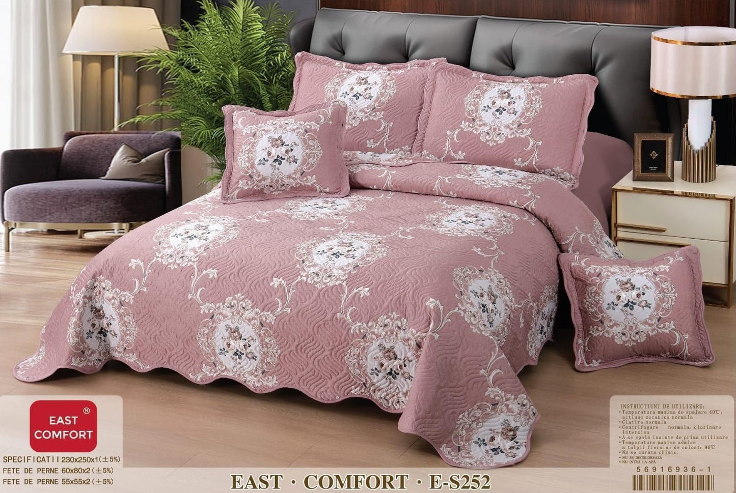 Cuvertura 5 piese din Bumbac Finetat, Roz Modern-D8878