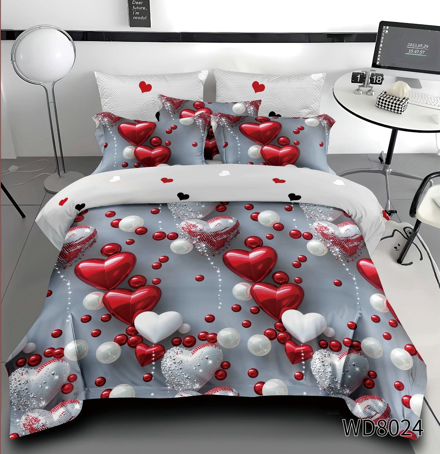 Lenjerie 5D Finet 4 Piese, cu Elastic, Imprimeu Identic cu Poza, Inimioare-P8983