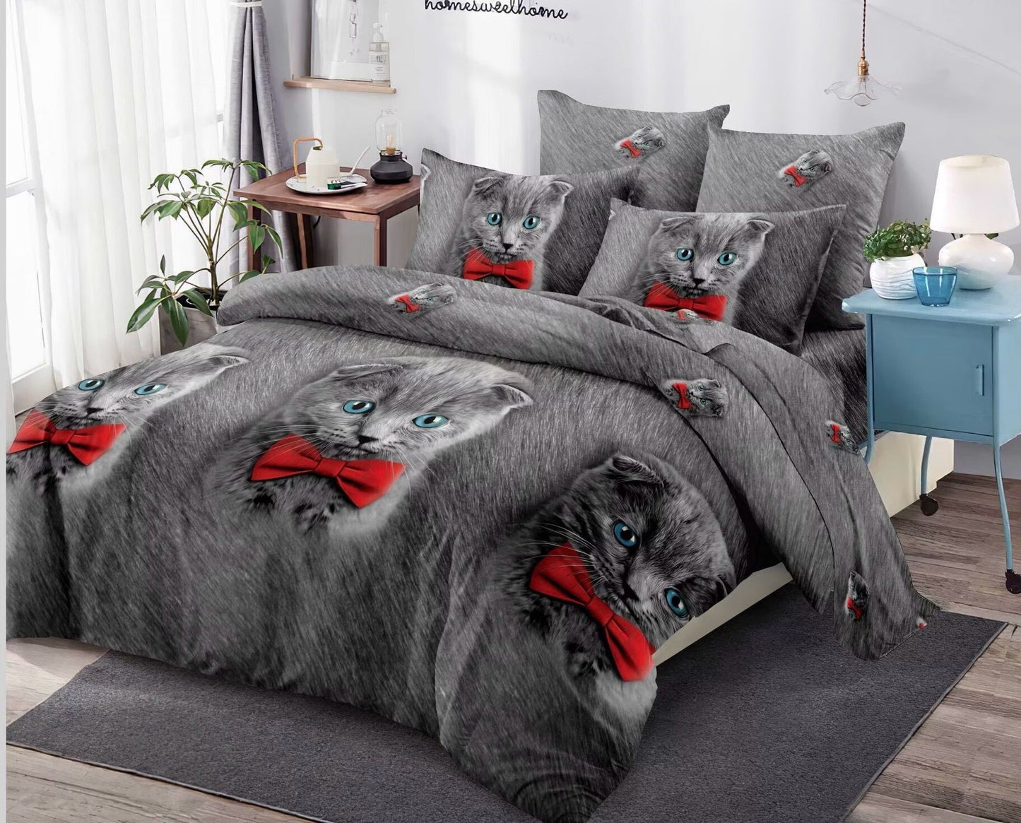 Lenjerie Pat Dublu din Finet, 6 Piese, Pisicute-D9139