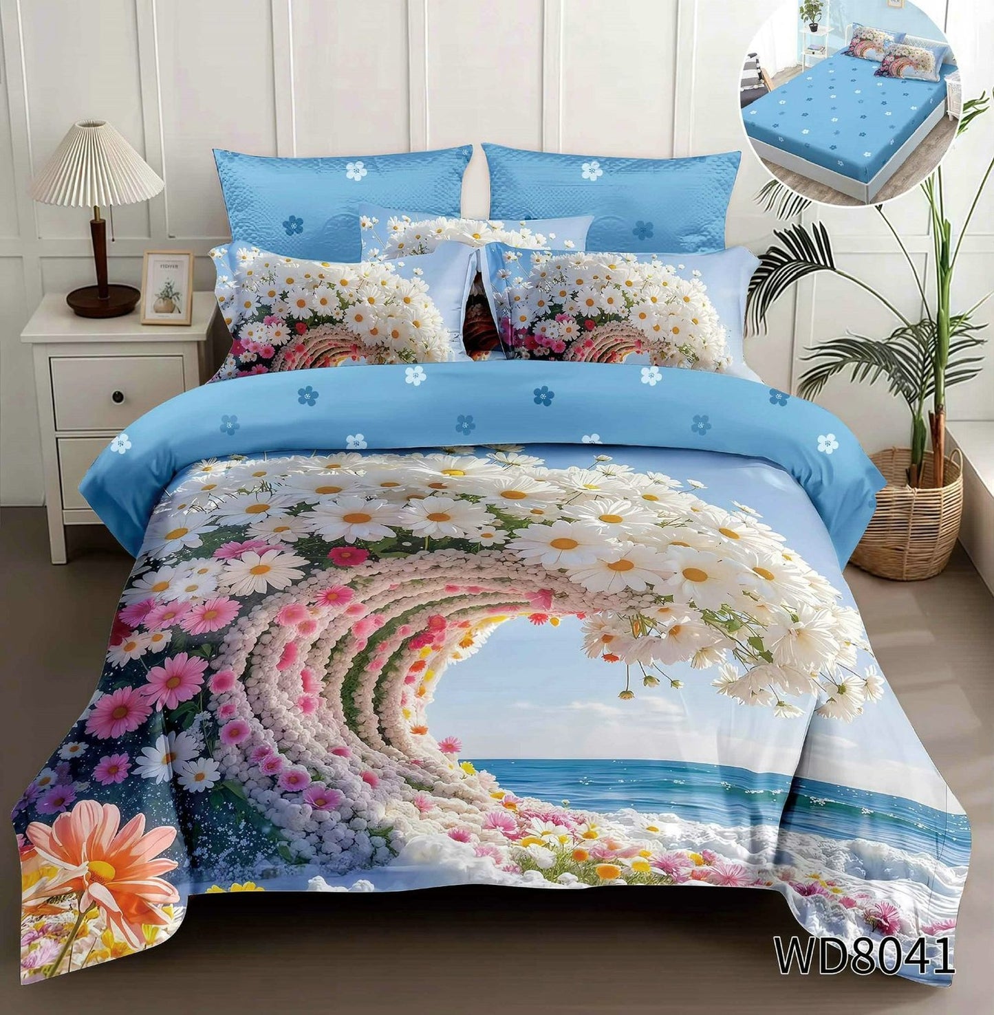 Lenjerie 5D Finet 4 Piese, cu Elastic, Imprimeu Identic cu Poza, Floricele-P10216