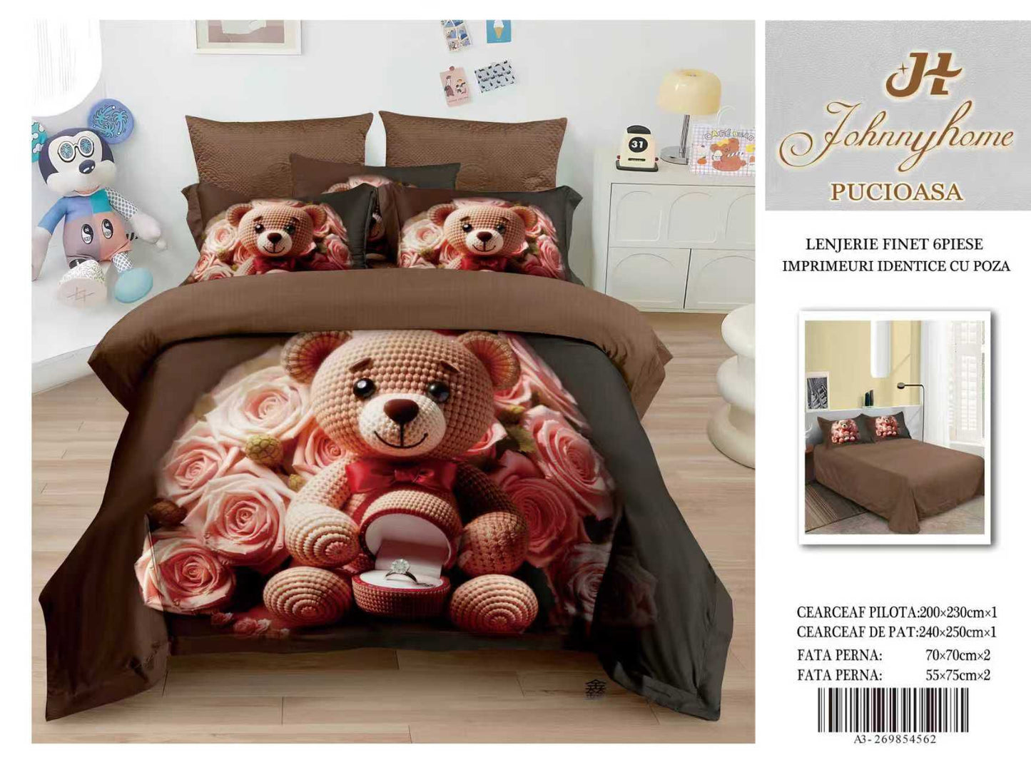 Lenjerie 5D Finet 6 Piese, Imprimeu Identic cu Poza, Ursulet-H9646