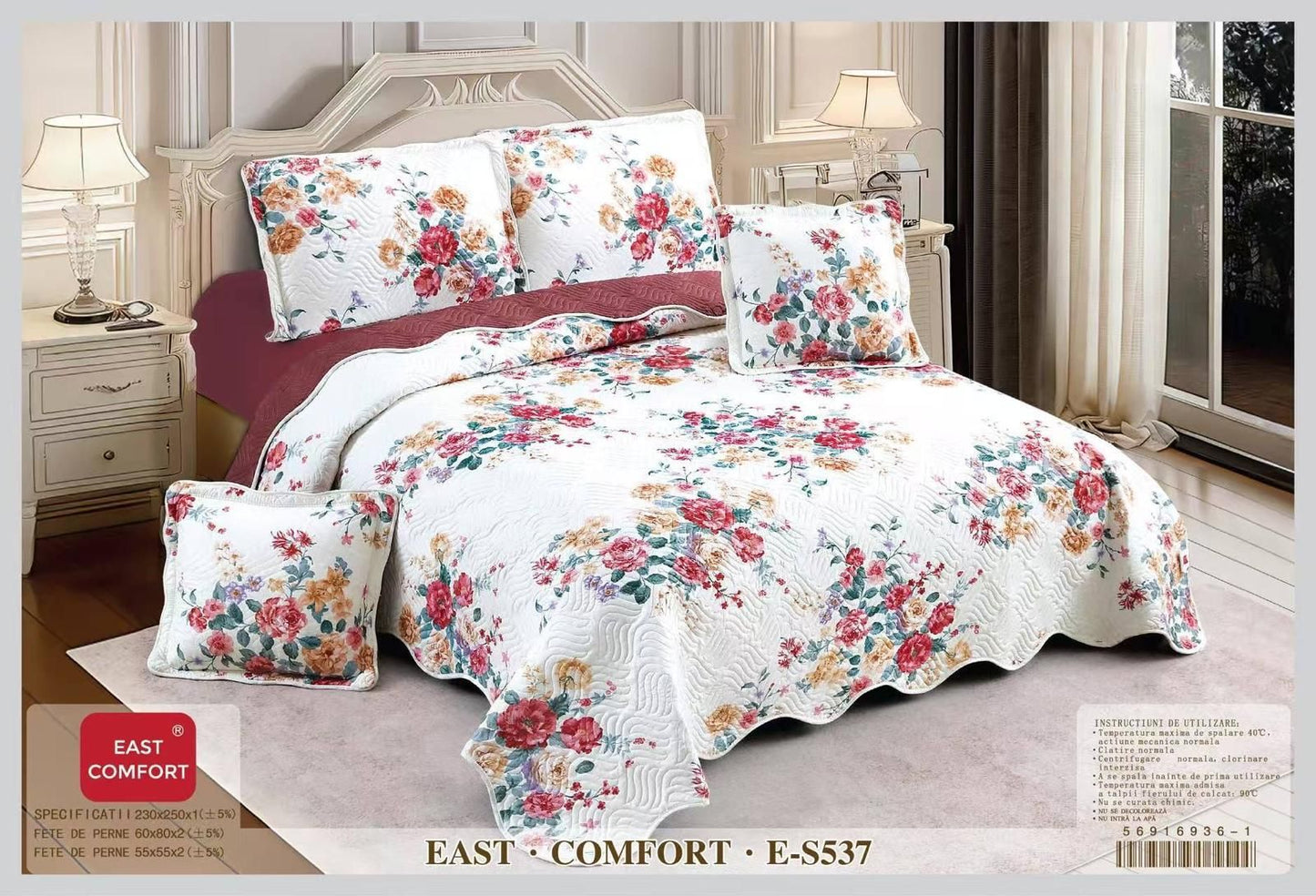 Cuvertura de Pat, 5 piese, Bumbac Finetat, Floricele-D5956