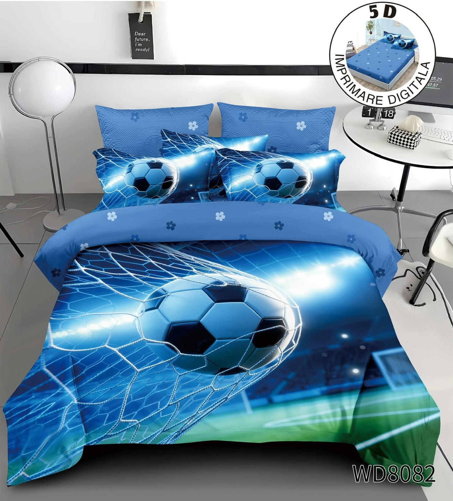 Lenjerie 5D Finet 4 Piese, cu Elastic, Imprimeu Identic cu Poza, Football-P11267