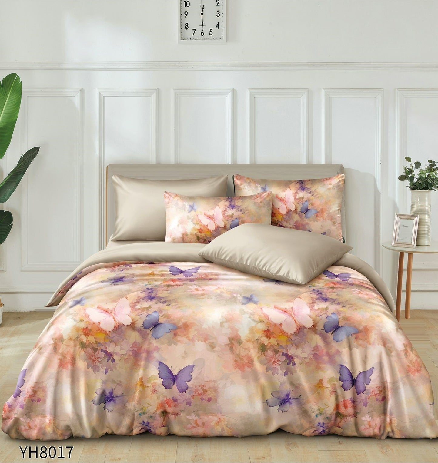 Lenjerie Pat Dublu din Satin, 4 Piese, cu Elastic, Fluturasi-P9939