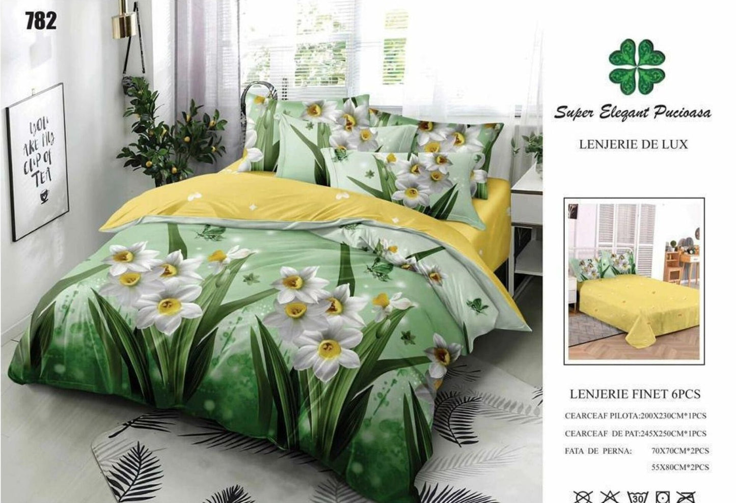 Lenjerie Pat Dublu din Finet, 6 Piese, Flori-SEP9090