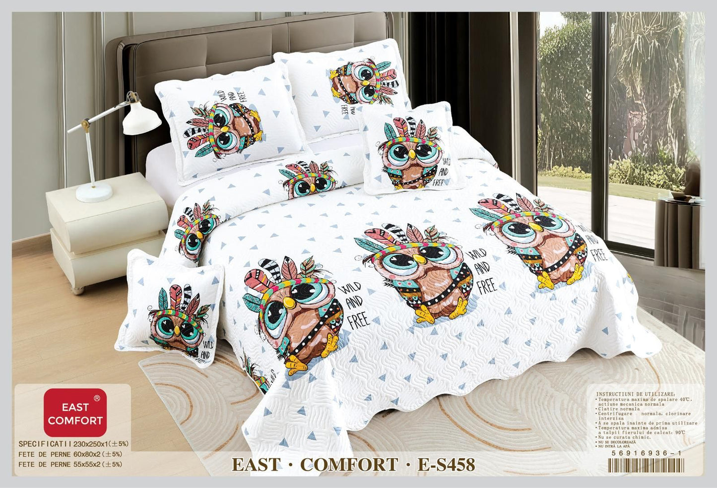 Cuvertura 5 piese din Bumbac Finetat, Bufnite-D8678