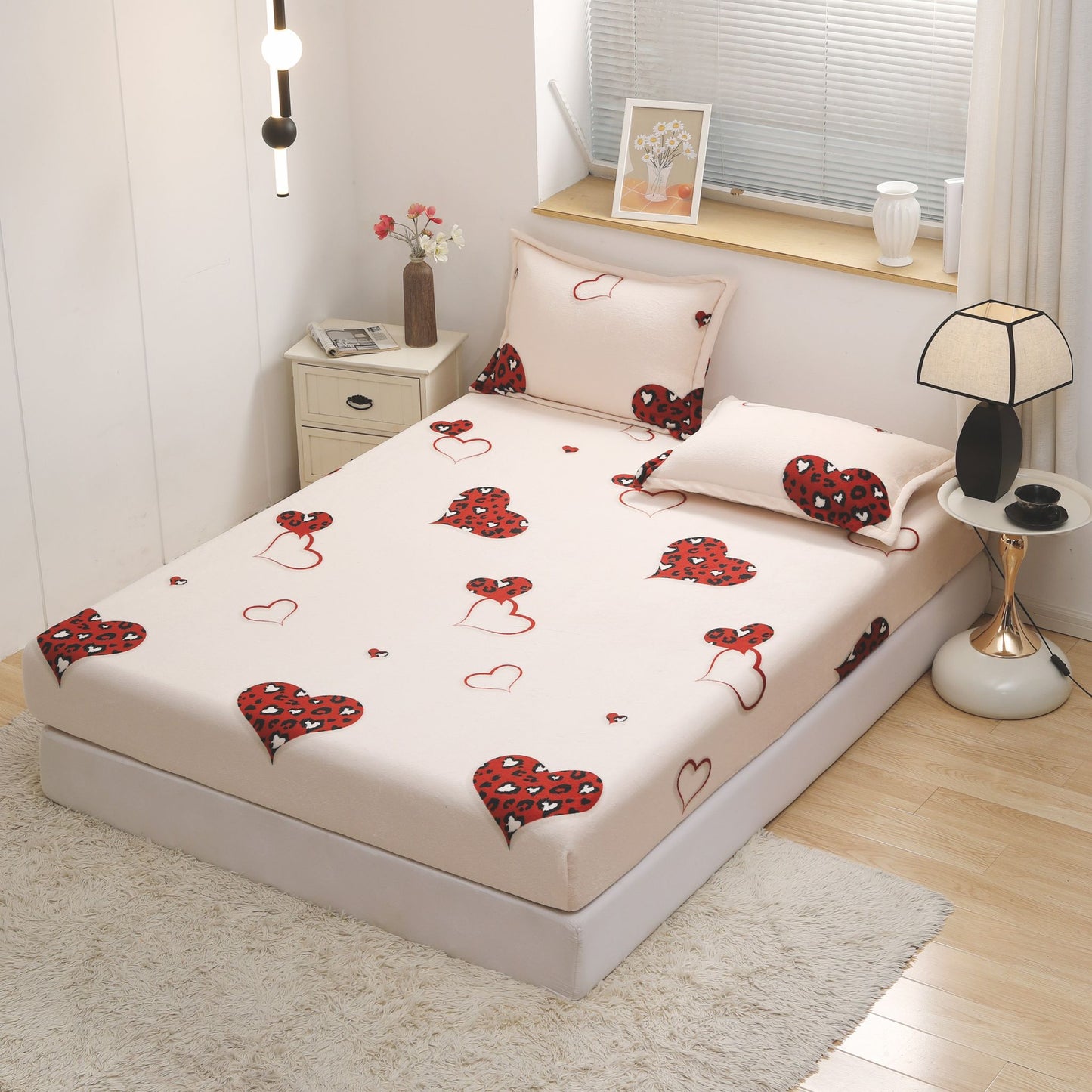 Husa Cocolino cu Elastic+2 Fete de Perna, Inimi-D8610