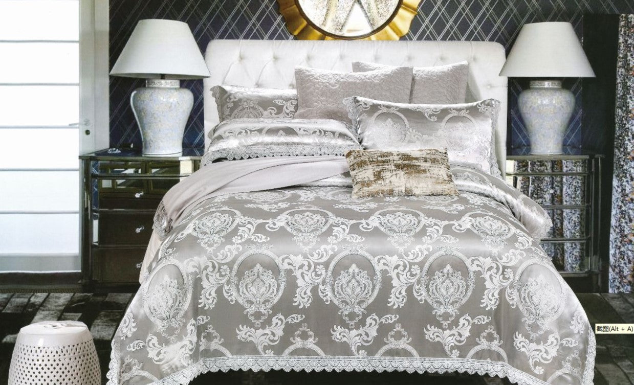 Lenjerie de pat Jacquard Premium De Lux, 6 Piese, Gri/Model Regal-R10369