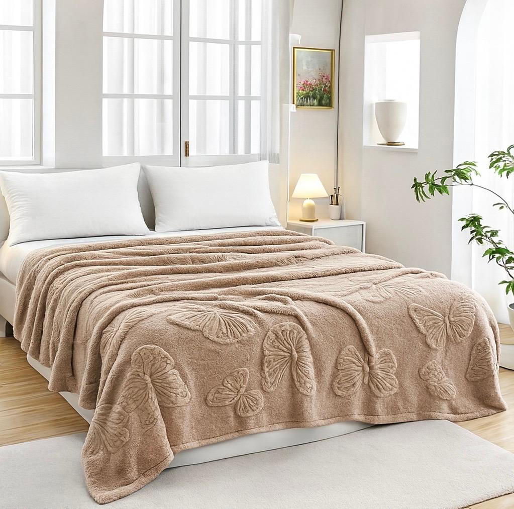 Patura Cocolino 200x230cm, cu Fluturi Gofrati, Cacao cu Lapte-M6613