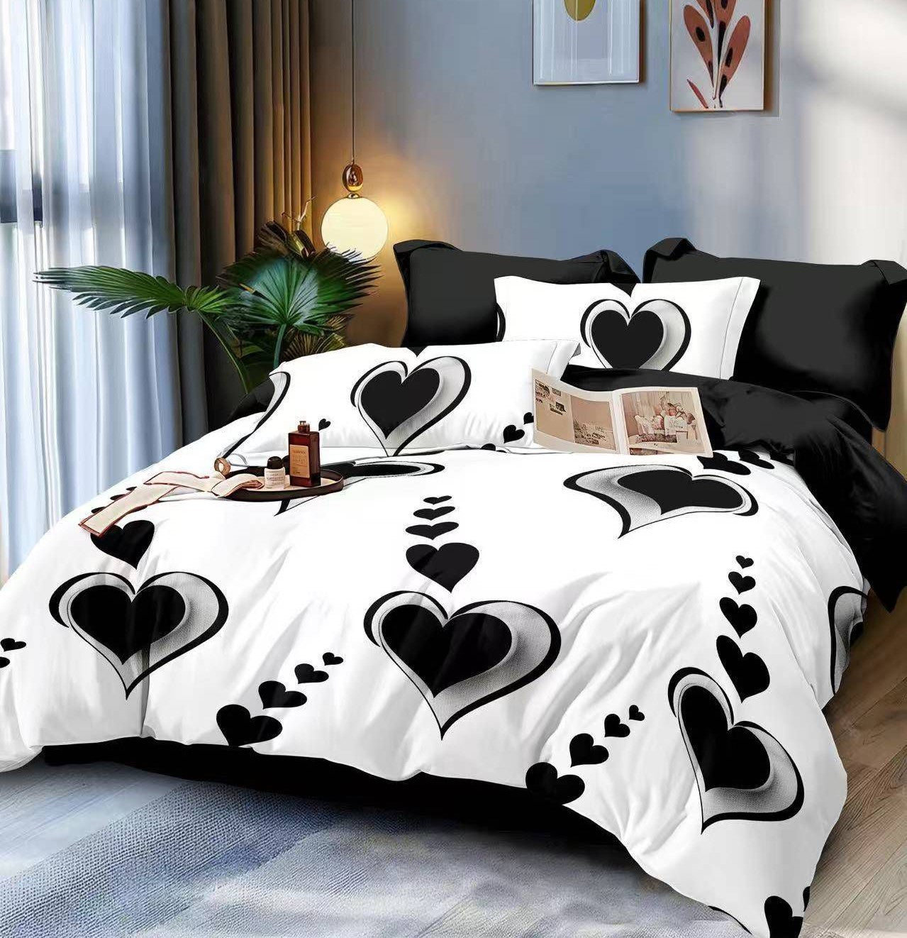 Lenjerie Pat Dublu din Finet, 6 Piese, Inimi-D8575