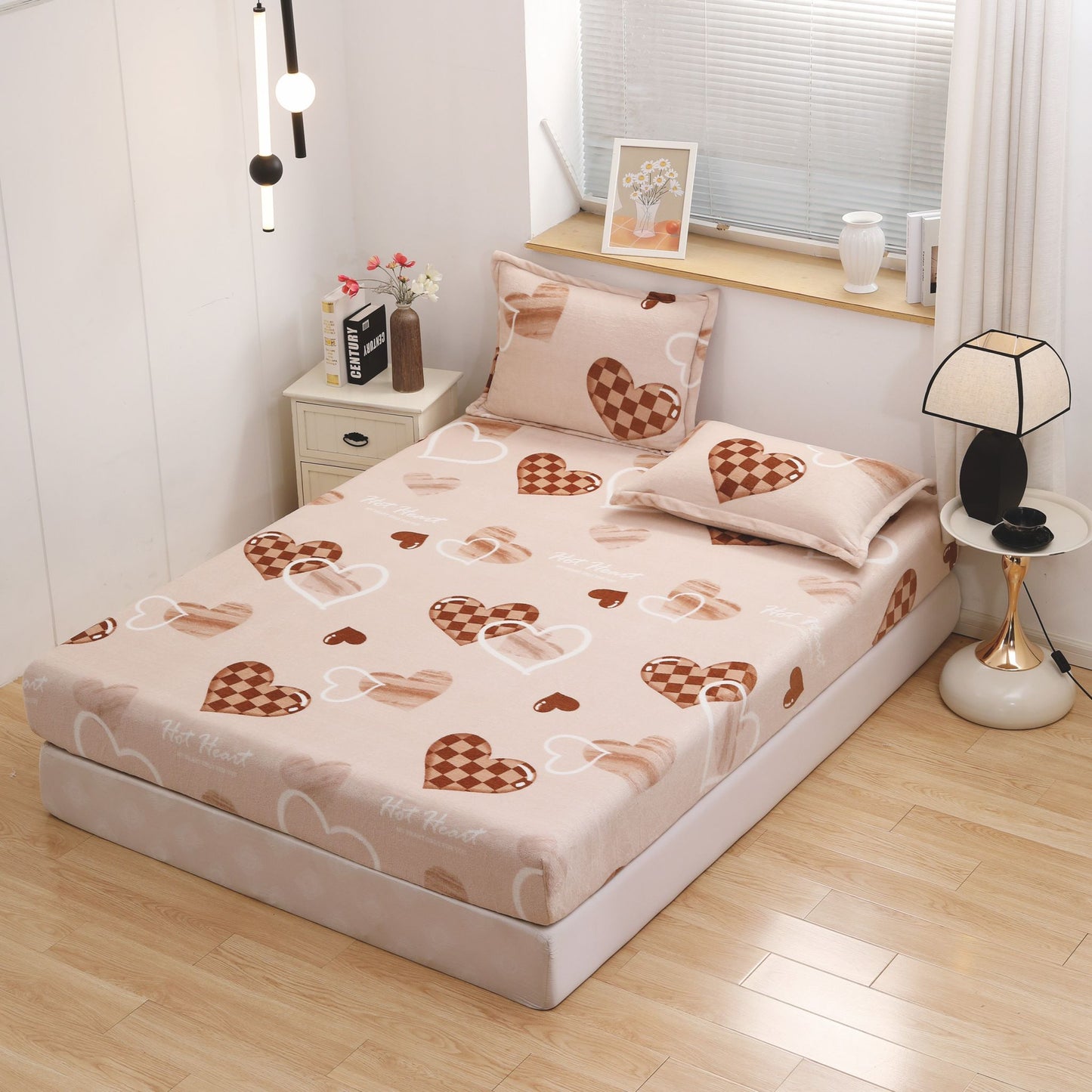 Husa Cocolino cu Elastic+2 Fete de Perna, Inimi-D8620