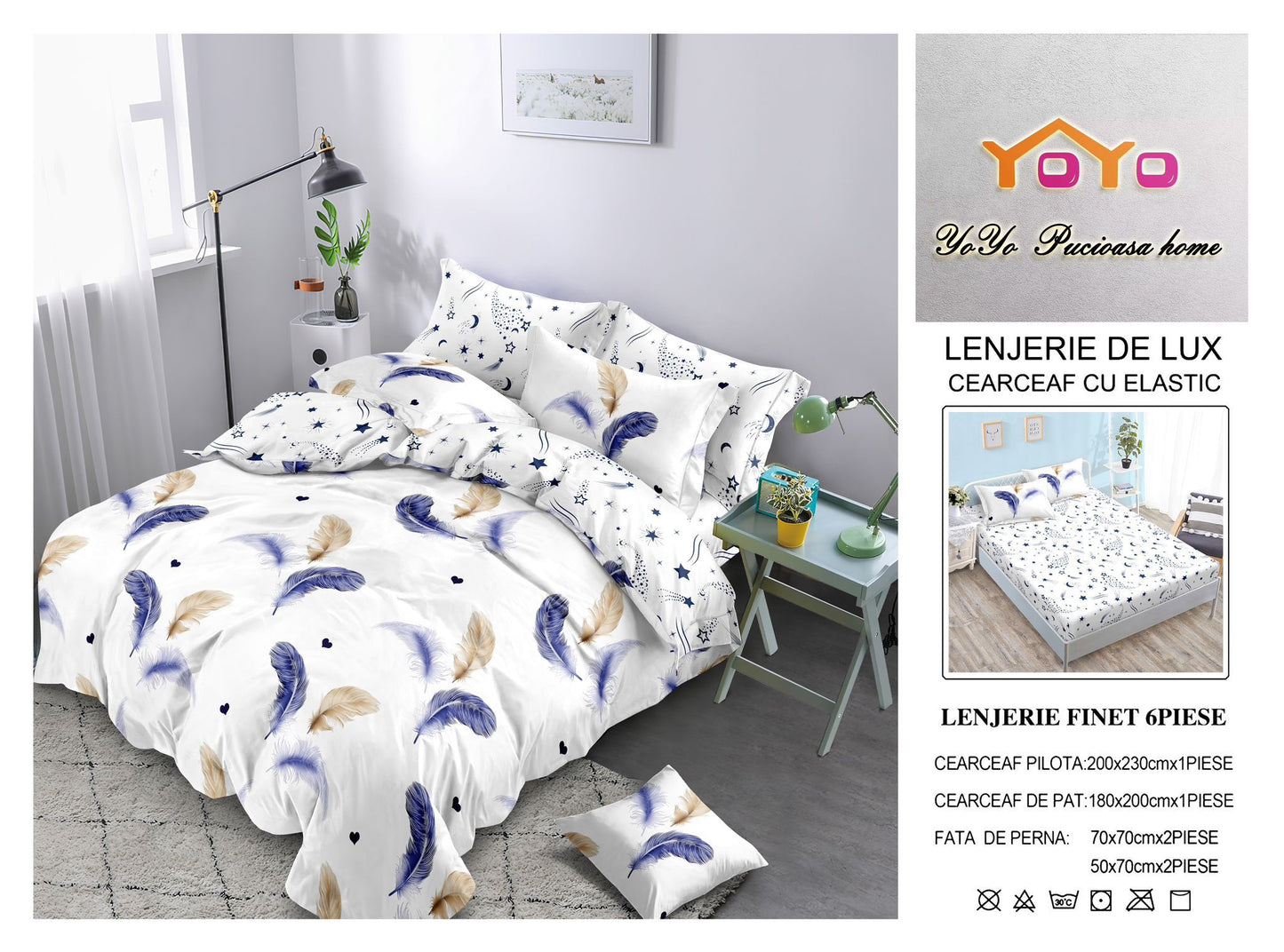 Lenjerie Pat Dublu din Finet Superior, 6 Piese, cu Elastic-YO9597