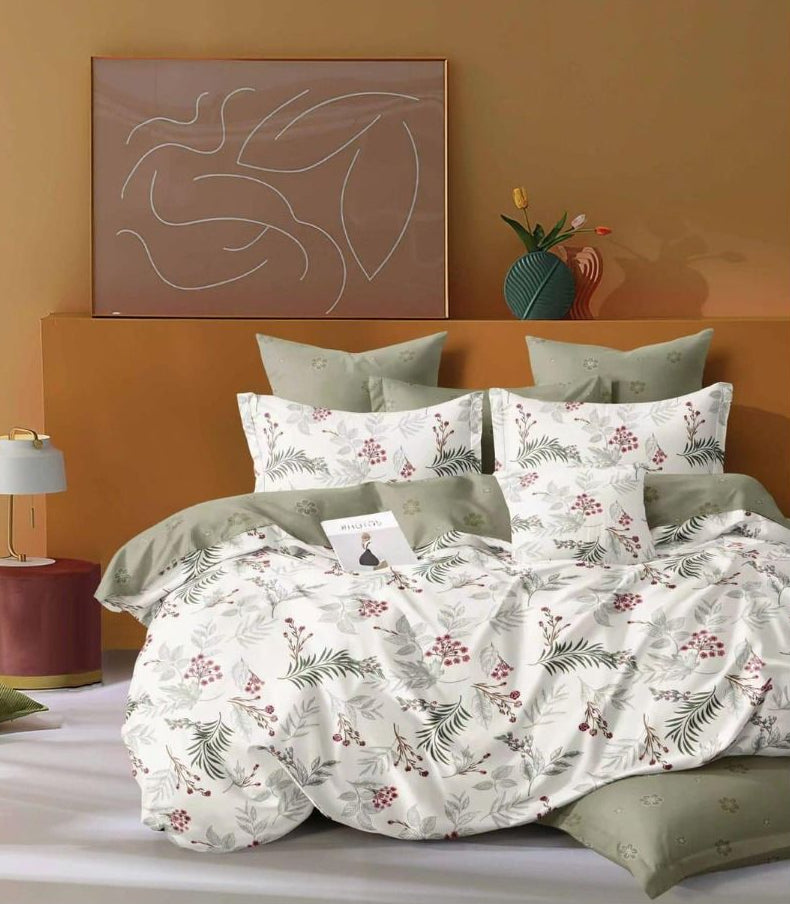 Lenjerie Pat Dublu din Finet, 6 Piese, Frunze-D9896
