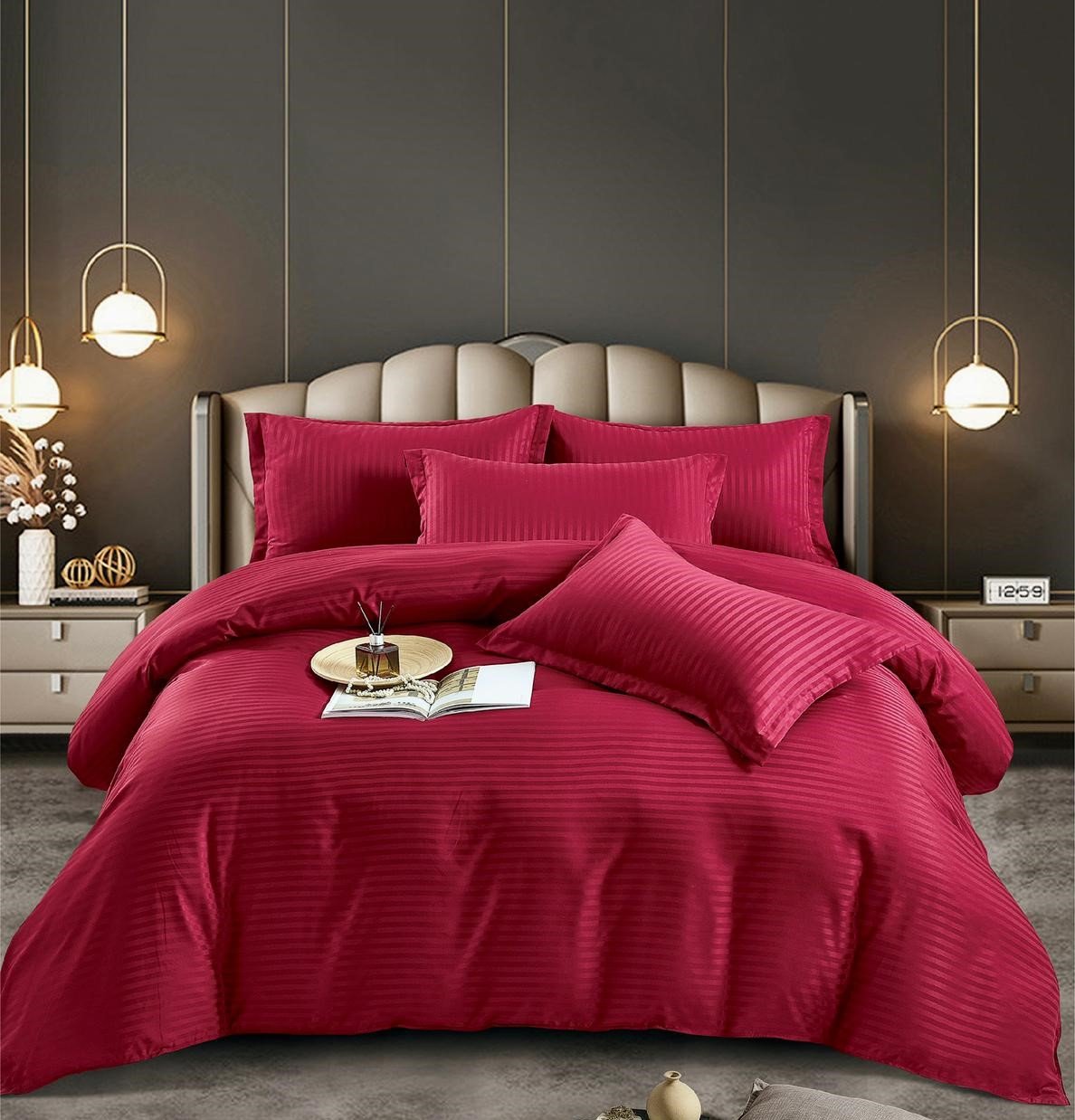 Lenjerie Bumbac Damasc 4 Piese,1 Persoana,Grena-C5068