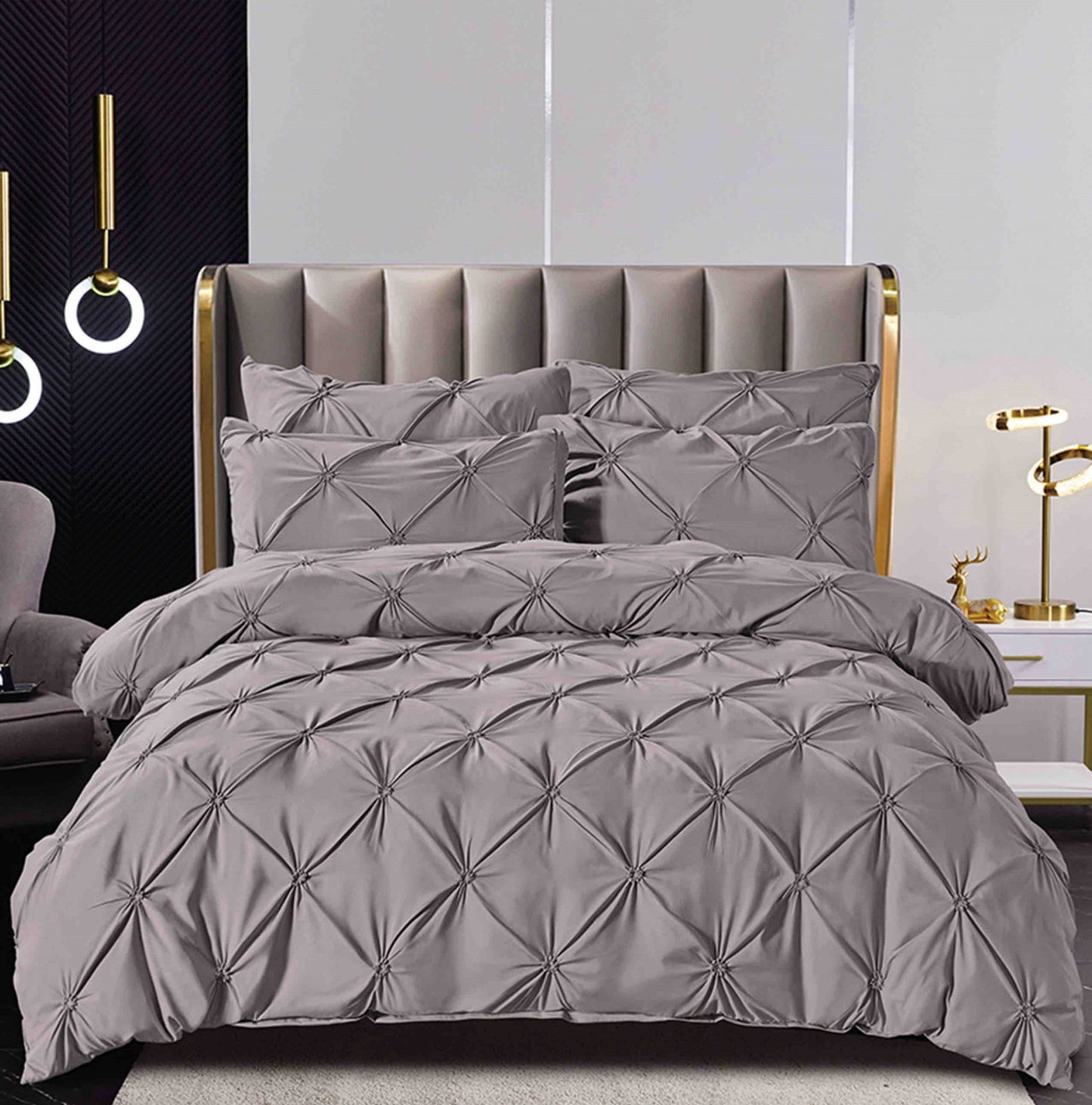 Lenjerie Bumbac Finetat Premium, Soft Touch, 6 Piese, cu Elastic si Pliuri Brodate, Gri-C6493