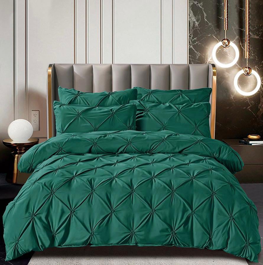 Lenjerie Bumbac Finetat Premium, Soft Touch, 6 Piese, cu Pliuri Brodate, Verde-C3129