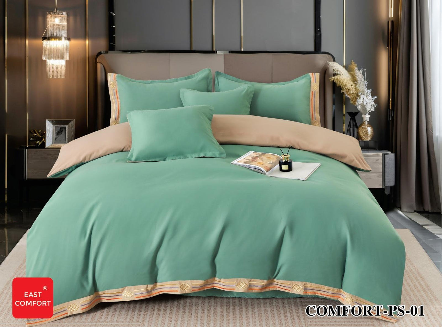 Lenjerie Bumbac Premium de Lux, 6 Piese, Verde Uni-D7761