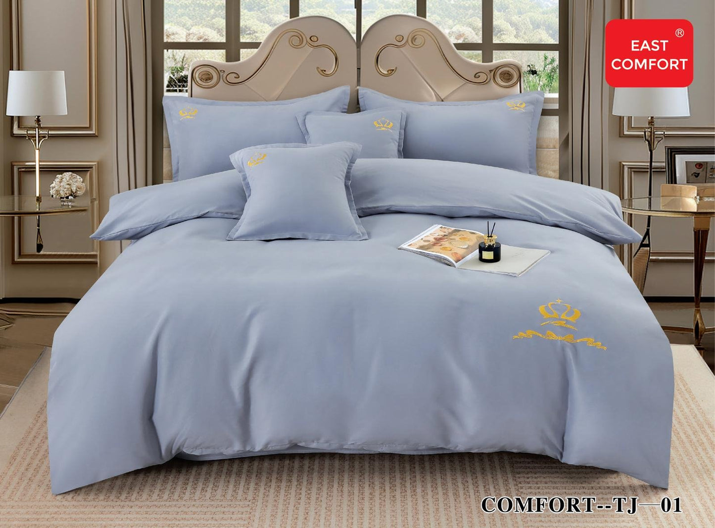 Lenjerie Bumbac Premium de Lux, 6 Piese, Bleu Uni-D5979