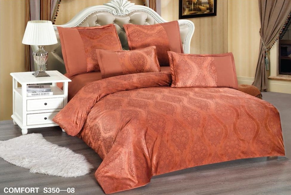 Lenjerie de Lux din Catifea, cu 6 Piese, Caramiziu-D3485