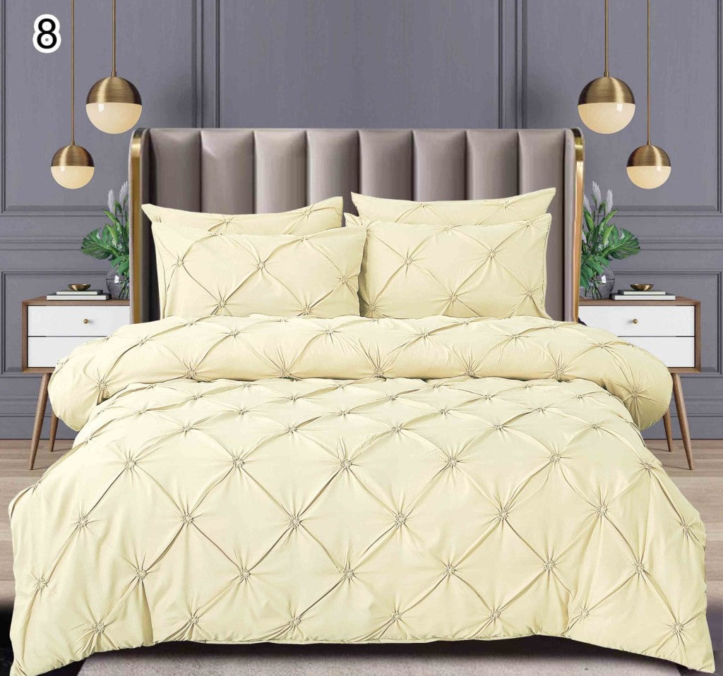 Lenjerie Bumbac Finetat Premium, Soft Touch, 6 Piese, cu Pliuri Brodate, Unt-SEP10664