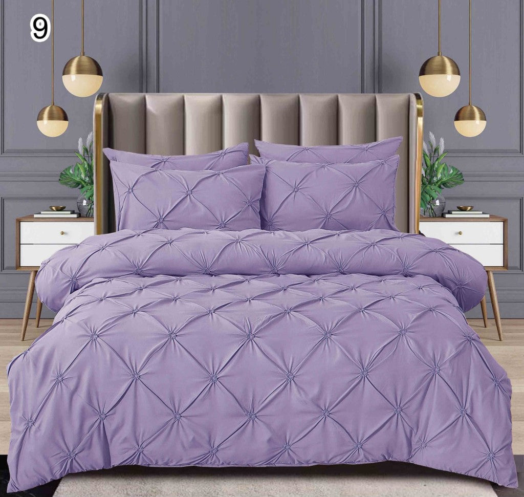 Lenjerie Bumbac Finetat Premium, Soft Touch, 6 Piese, cu Pliuri Brodate, Mov-SEP10665