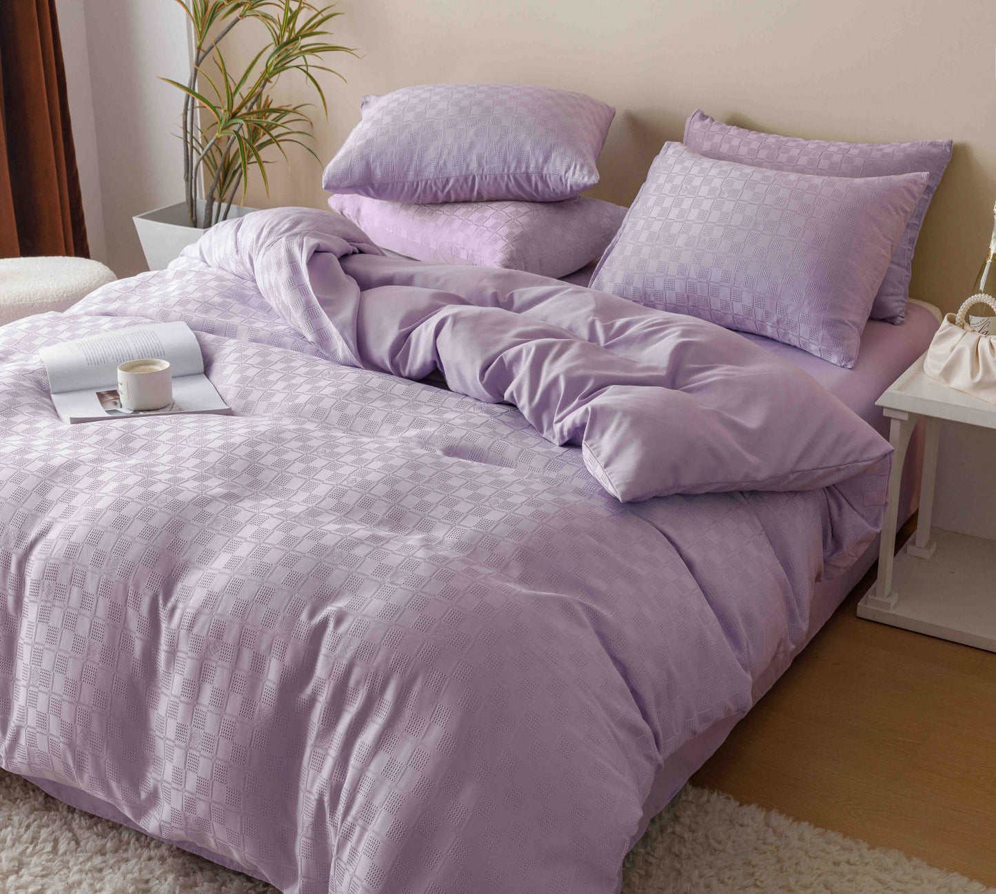 Lenjerie de pat Jacquard Finetat, 6 Piese, Lila