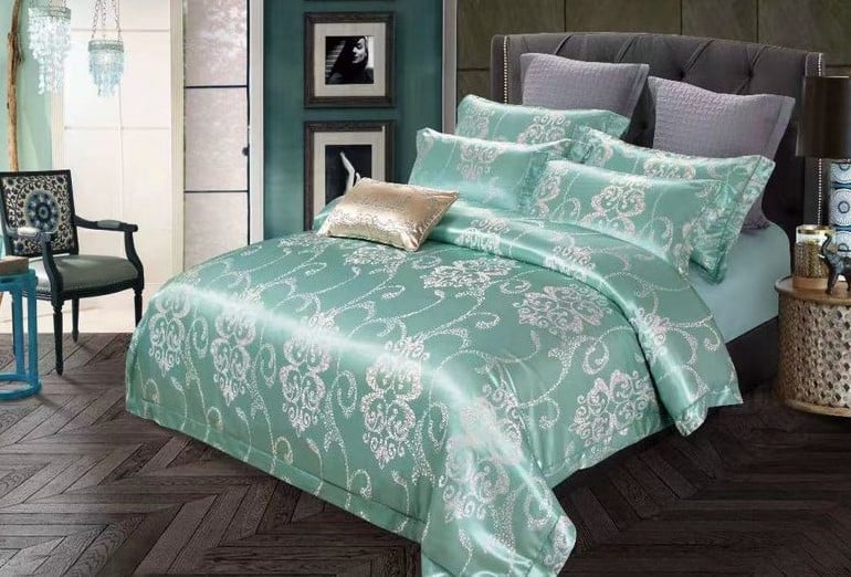 Lenjerie de pat Jacquard Premium De Lux, 6 Piese, Verde/Model Regal-R6277