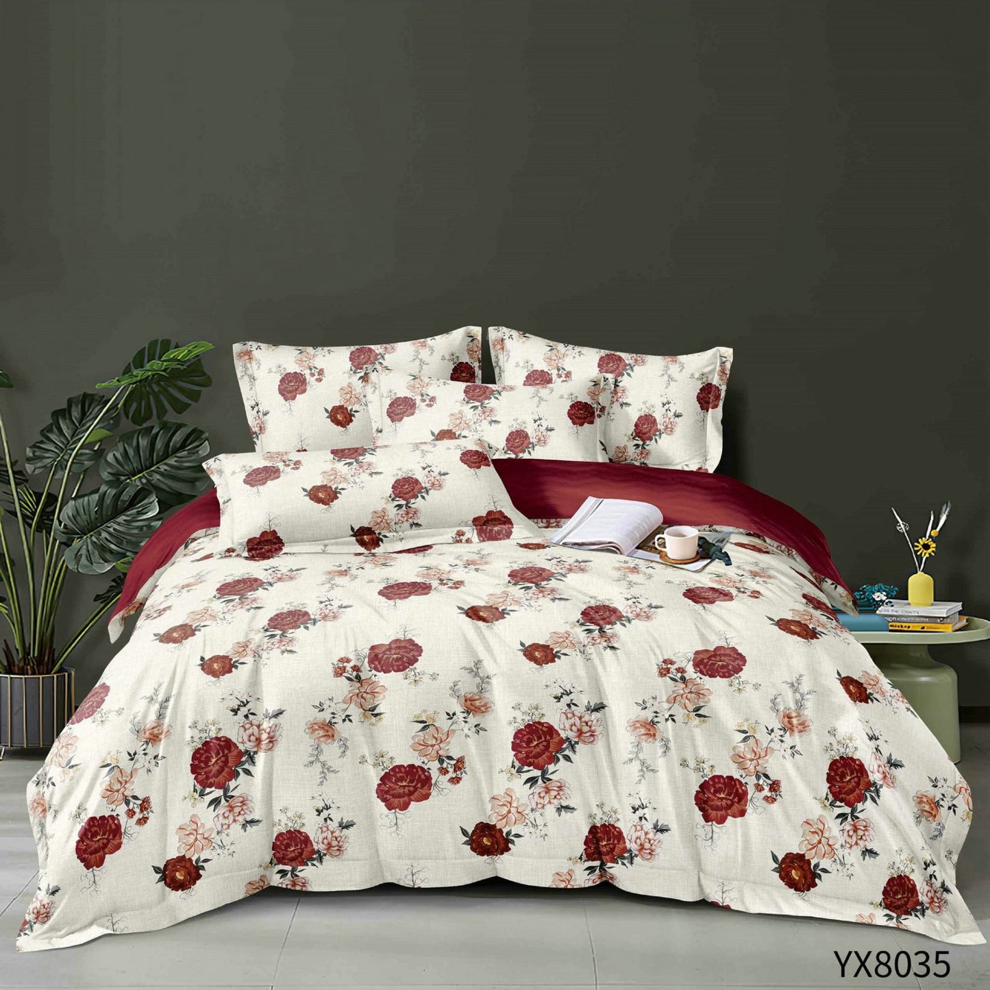 Lenjerie Finet 4 Piese 1 Persoana, cu Elastic, Trandafiri-P8478