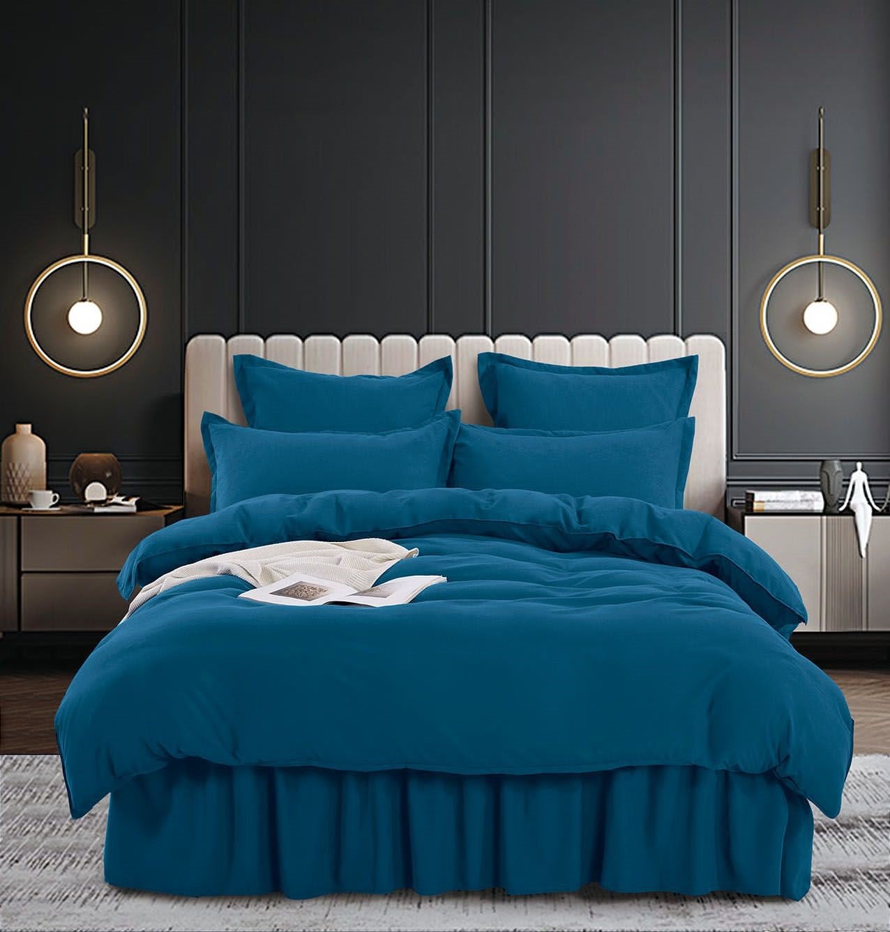 Lenjerie Finet Premium 6 Piese cu Volanase, Turcoaz, Uni-C3858