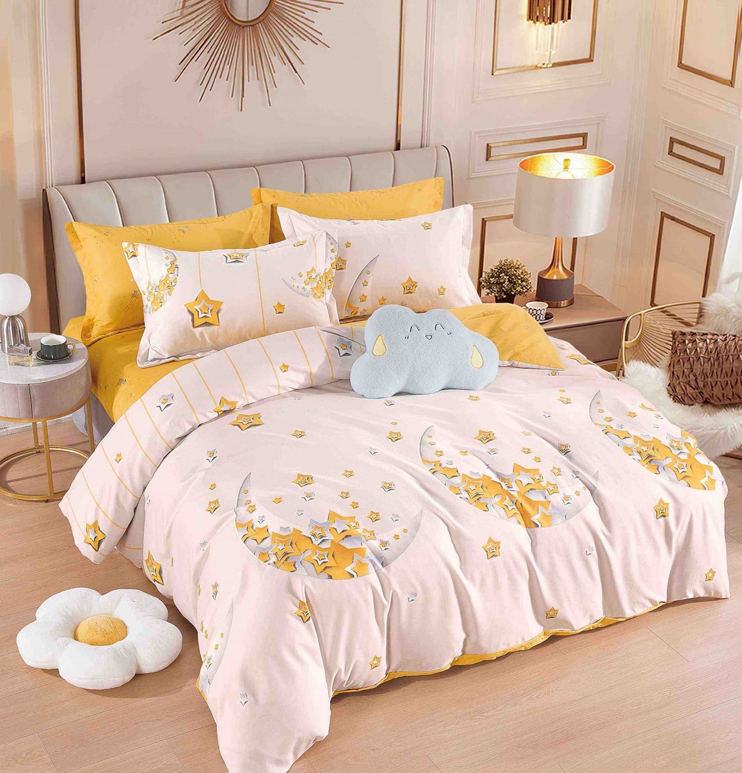 Lenjerie Pat Dublu din Finet, 6 Piese, Luna/Stele-C6529