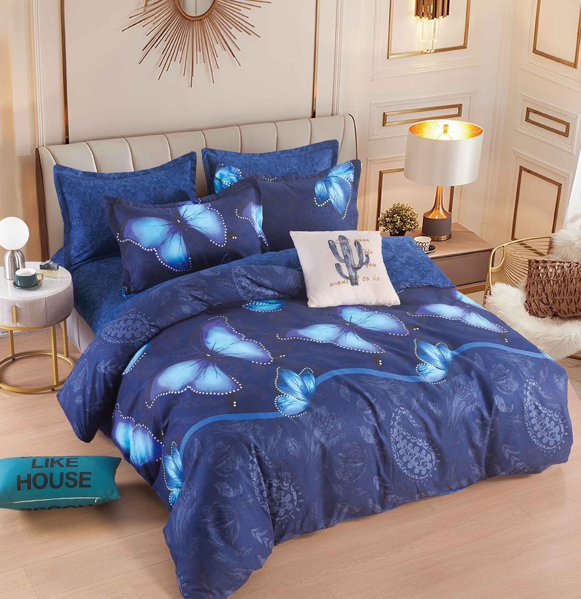 Lenjerie Pat Dublu din Finet 6 Piese, cu Elastic, Bleumarin/Fluturi-C6385