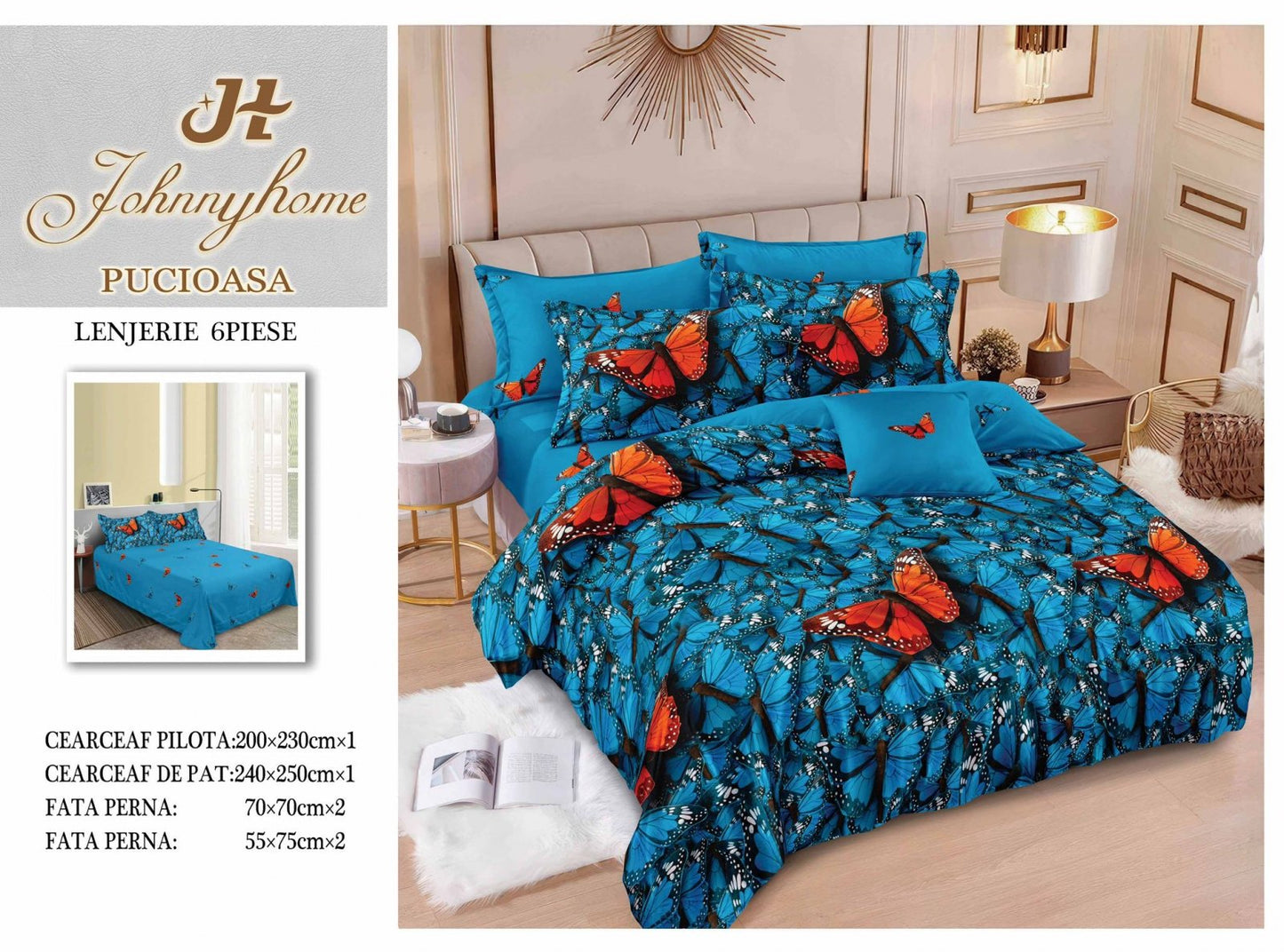 Lenjerie Pat Dublu din Finet, 6 Piese, Fluturasi-H7686