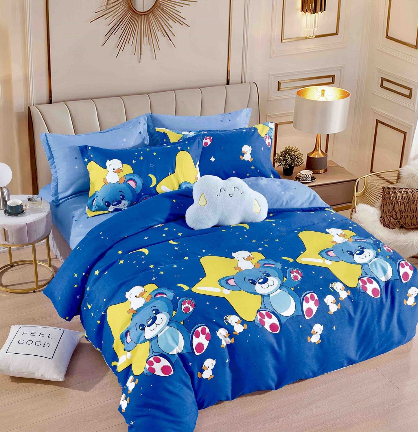 Lenjerie Pat Dublu din Finet, 6 Piese, Ursuleti/Stelute-C6537