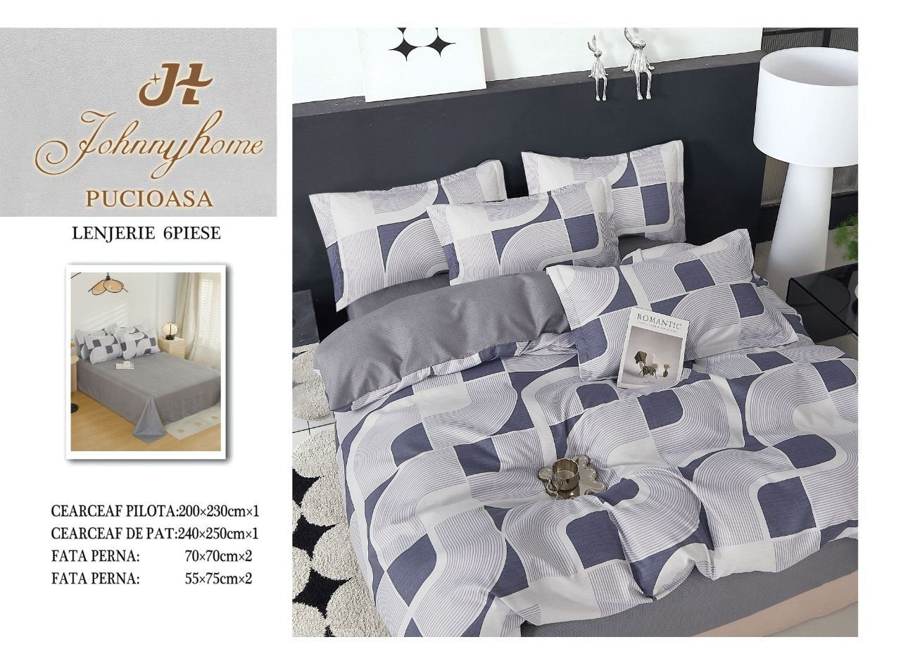 Lenjerie Pat Dublu din Finet, 6 Piese, Abstract-H7671