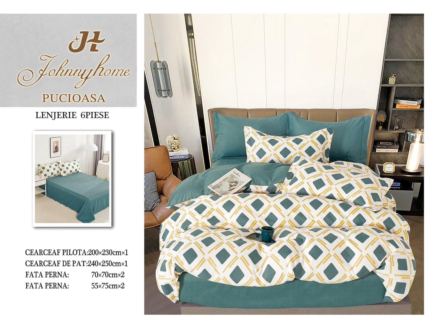 Lenjerie Pat Dublu din Finet, 6 Piese, Romburi-H7660