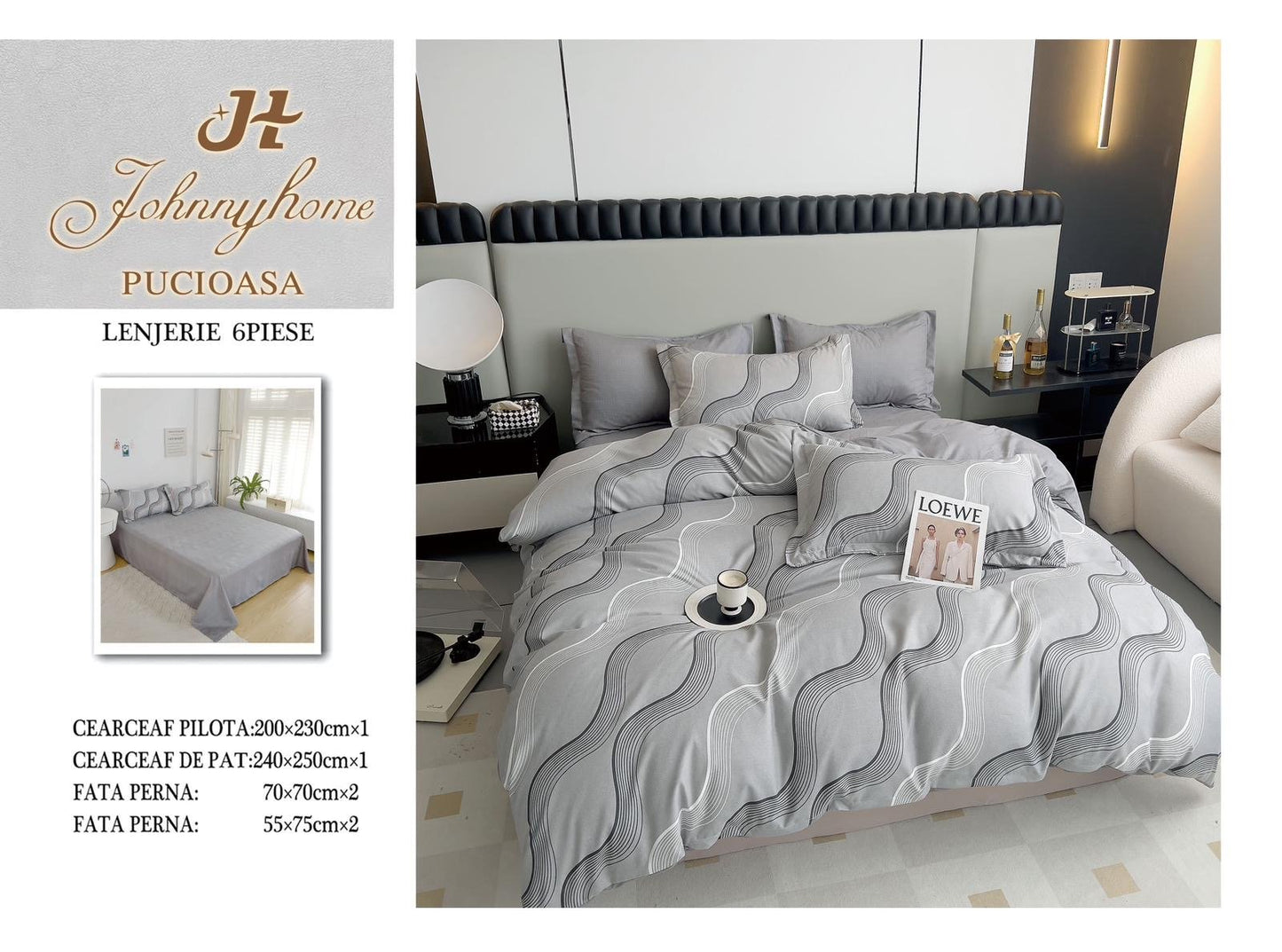 Lenjerie Pat Dublu din Finet, 6 Piese, Valuri-H7652