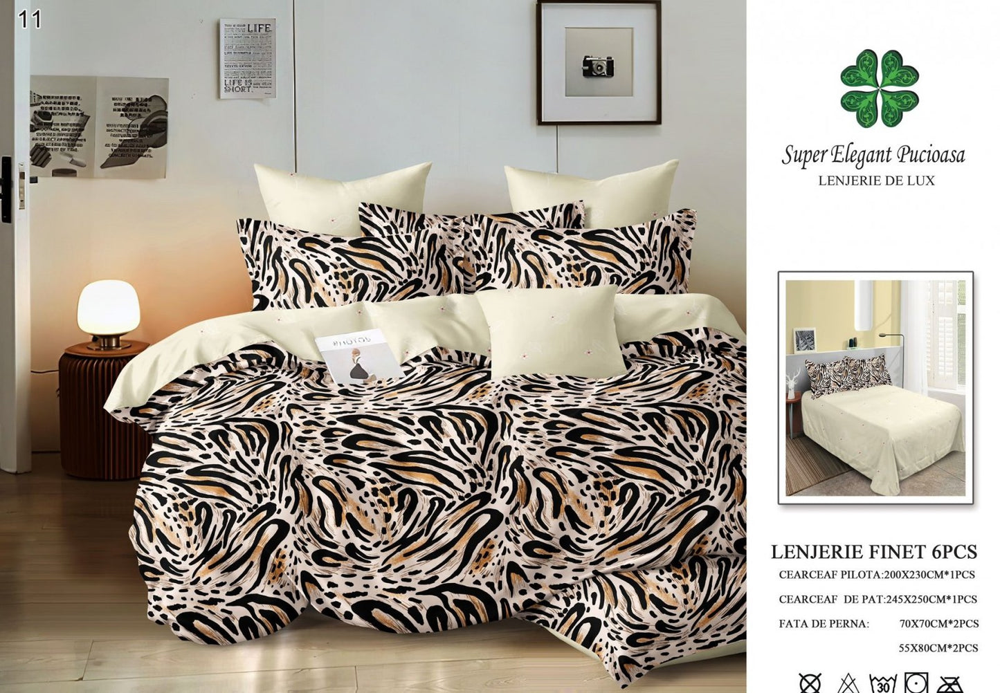 Lenjerie Pat Dublu, Finet, 6 Piese, Animal Print-SEP7044