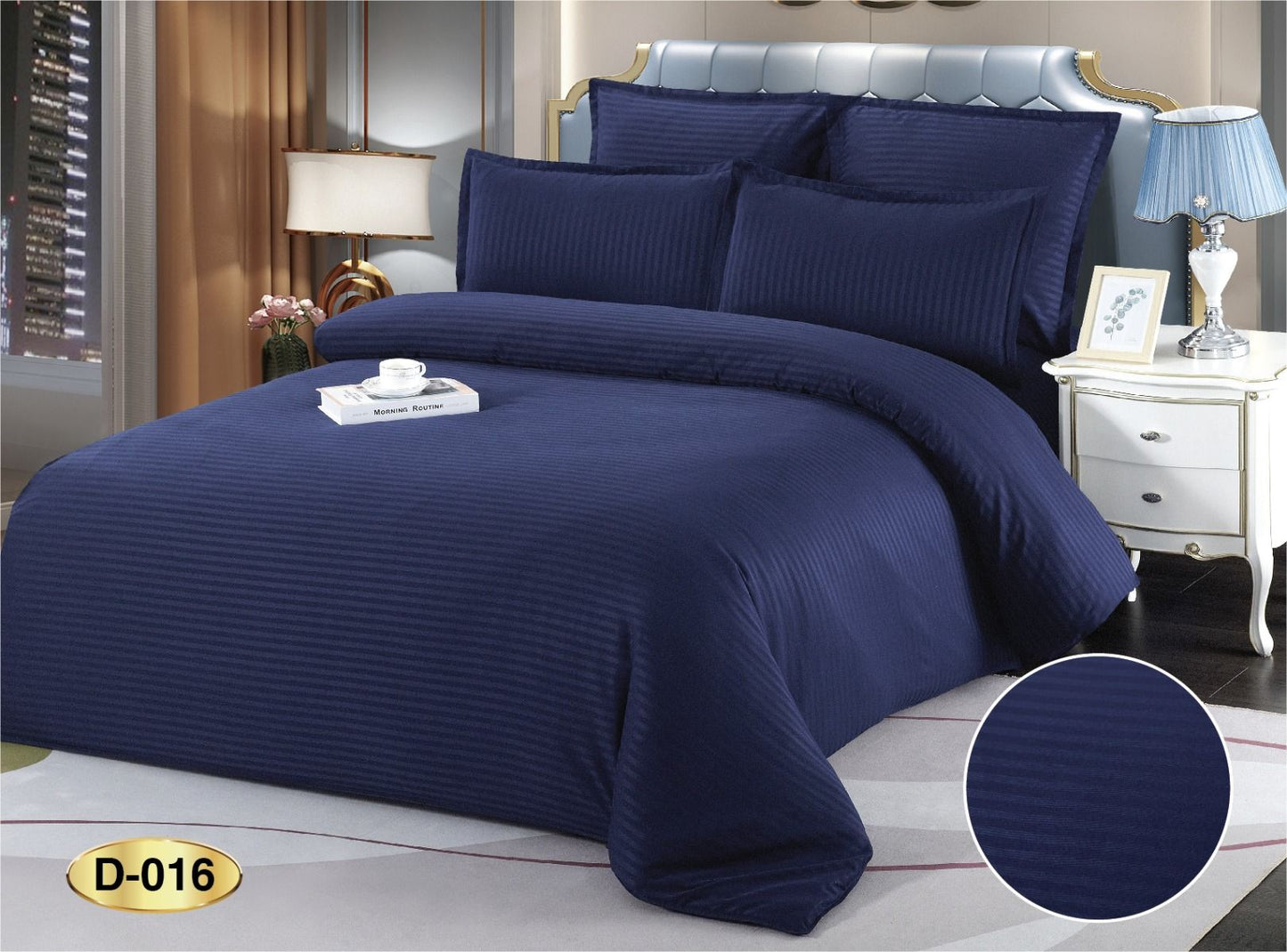 Lenjerie Pat Dublu din Bumbac Damasc, 6 Piese, Bleumarin-D9225